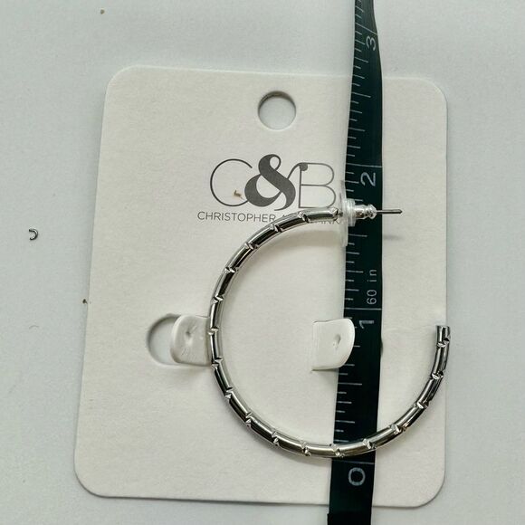 Christopher and Banks Silver-Tone Textured Open Hoop Earrings 1.5 inch - Picture 5 of 5